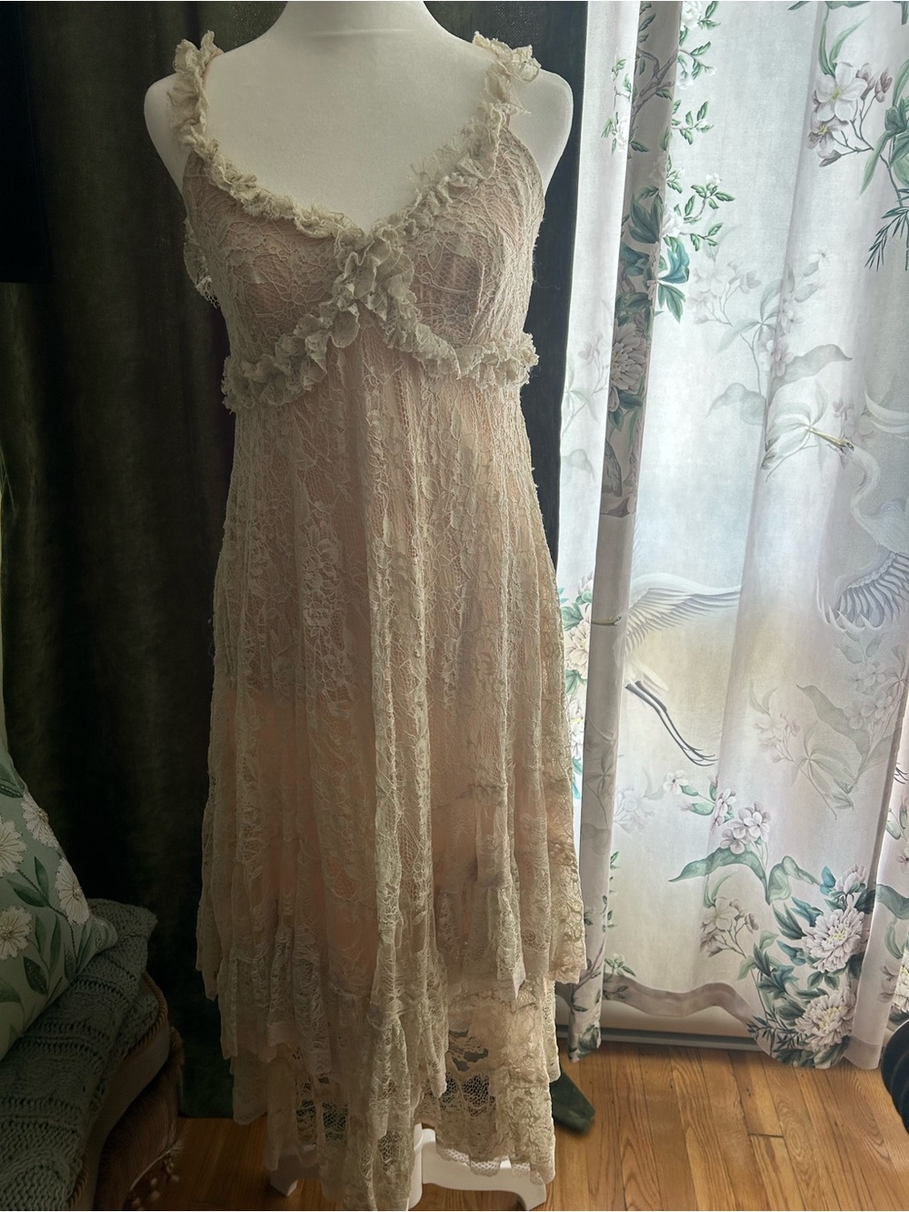 Sheer Lace Midi Dress in Blush Pink